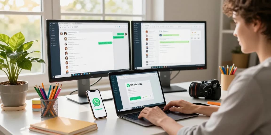 Engaging workspace featuring WhatsApp網頁版 on a laptop, showcasing productivity and communication.