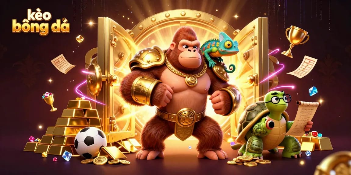 Place bets strategically with kèo bóng đá, showcasing vibrant sports betting elements and engaging characters.