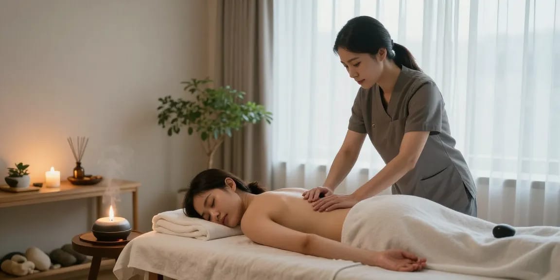 용인출장안마 고객을 위한 아늑한 스파 마사지 장면