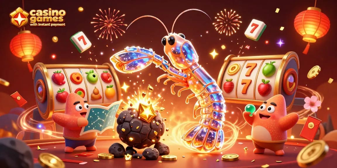 Engage in casino games with instant payout with captivating 3D scene of cartoon samurai and starfish.