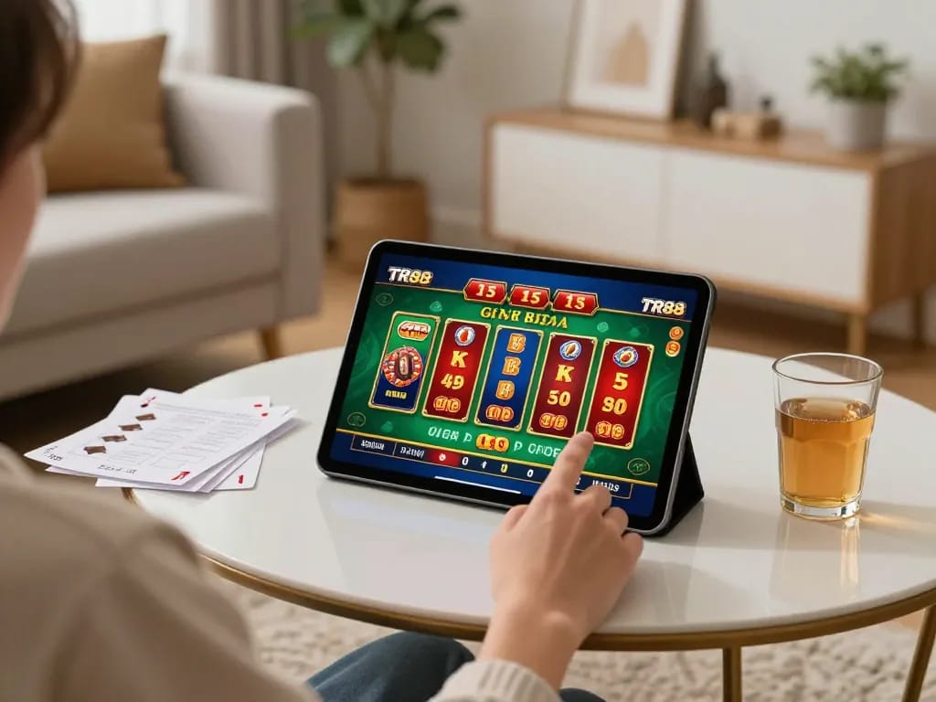 Play online games at TR88 casino on a tablet while enjoying a cozy home atmosphere.