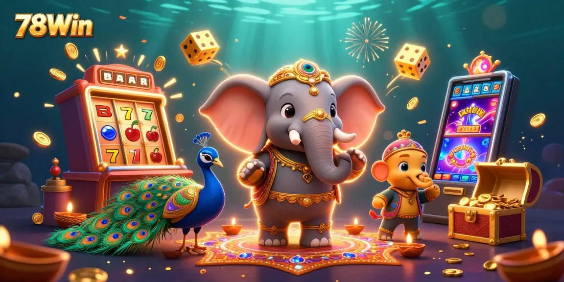 Experience thrilling gameplay at 78Win, with a colorful casino scene overflowing with jackpots and excitement.