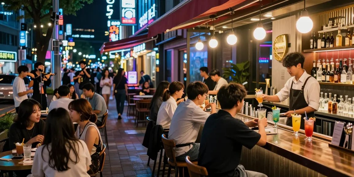 하루이야기에서 서울 강남의 밤 문화를 즐기는 젊은이들의 활기찬 모습