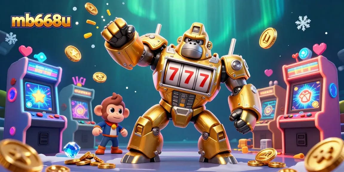 Engage in thrilling gameplay at mb668u with a powerful golden gorilla mech celebrating big wins.