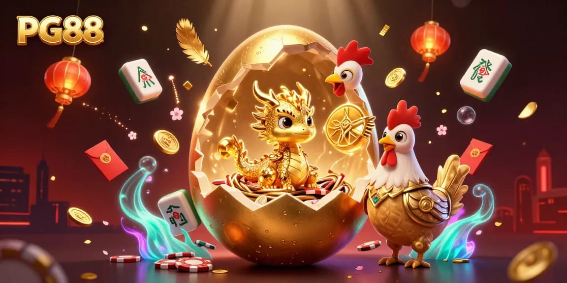 PG88 players experience an exciting gamble with majestic golden dragon and poker chips.
