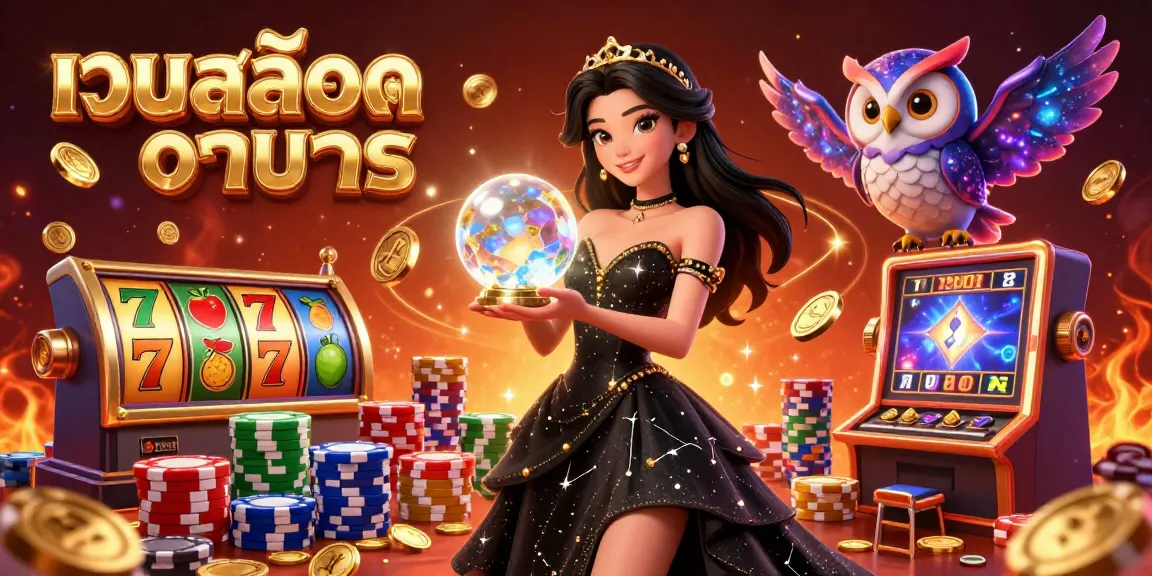 Experience เว็บสล็อตทดลอง with vibrant slot reels and mystical elements in 3D digital illustration.
