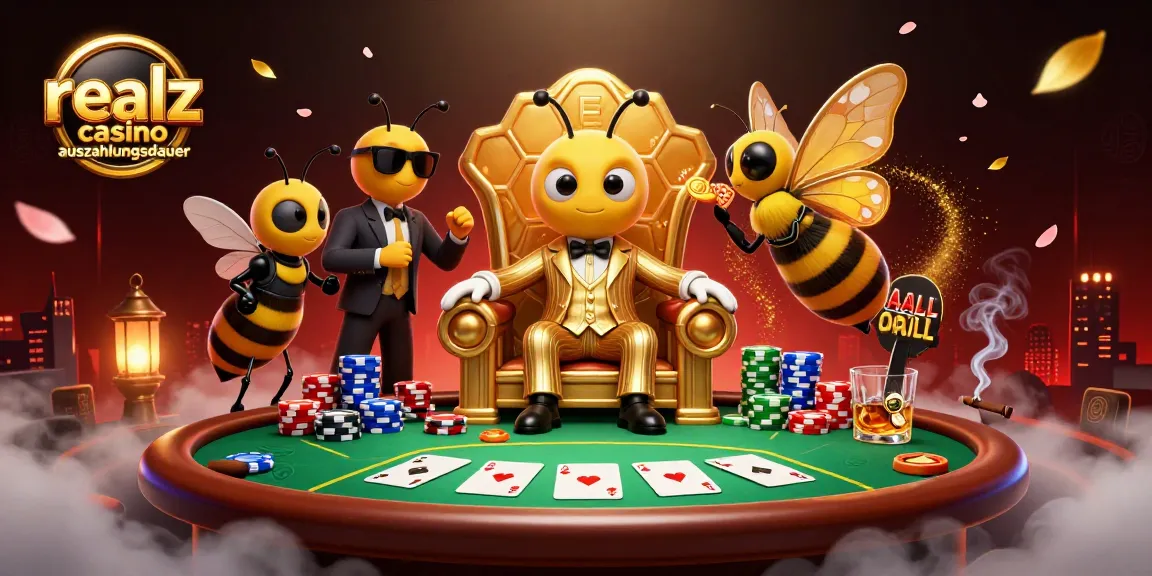 Erleben Sie die Auszahlungsdauer im Realz Casino mit diesem einzigartigen 3D-Bild voller Casino-Elemente.