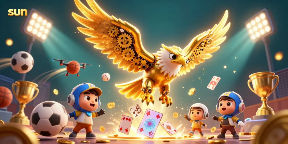 Experience exciting sports betting action with the sun-branded eagle in a vibrant casino scene.