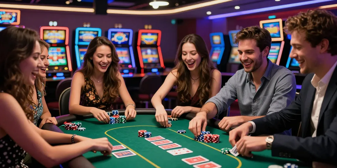 Friends enjoying the FAFA 828 poker game in a lively casino setting.