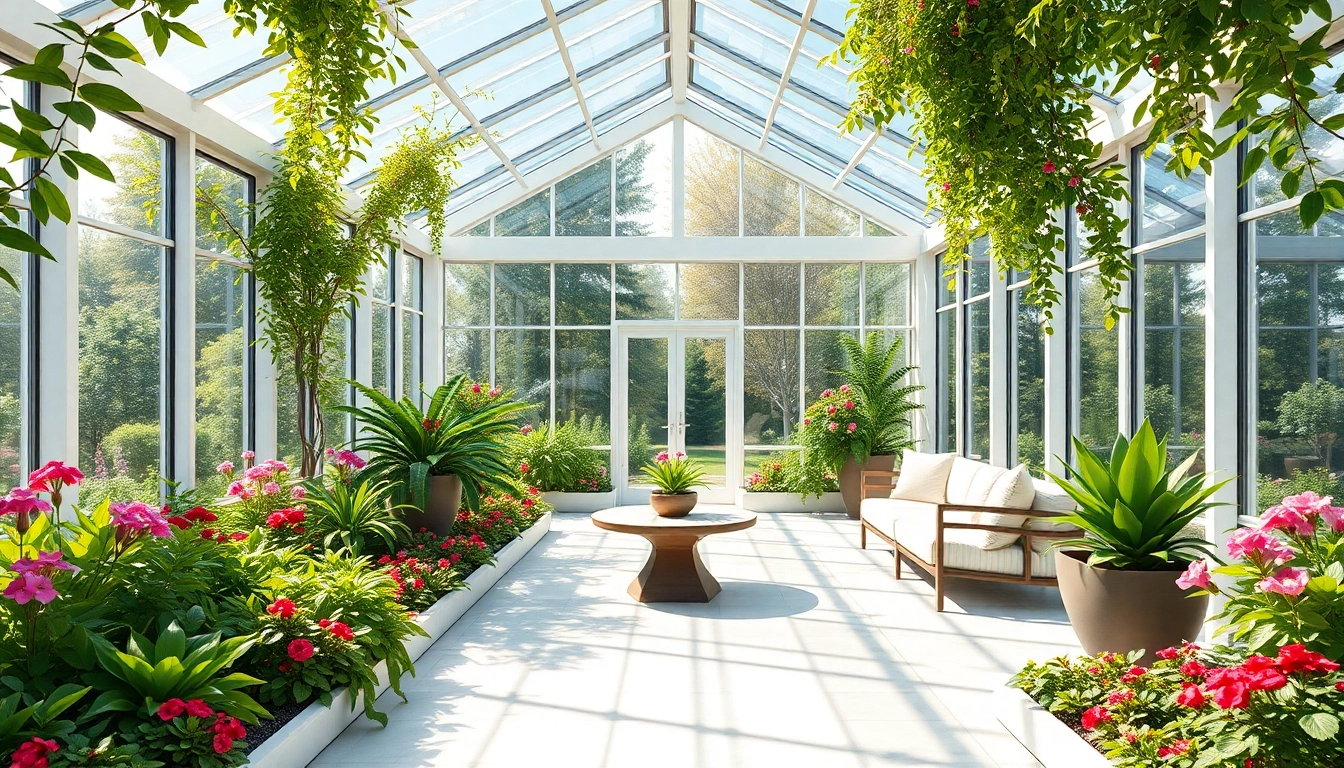 Geniessen Sie einen atemberaubenden Wintergarten mit modernem Design und ueppigem Gruen.