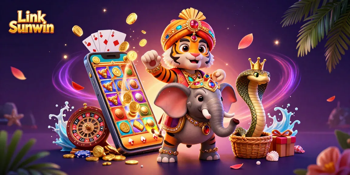 Link Sunwin showcases thrilling casino action in a vibrant 3D digital illustration.