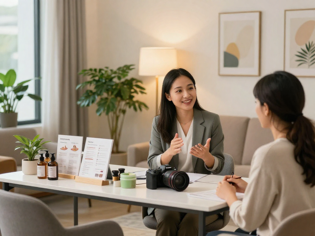 Consultation about 분당op wellness services in a relaxed office.