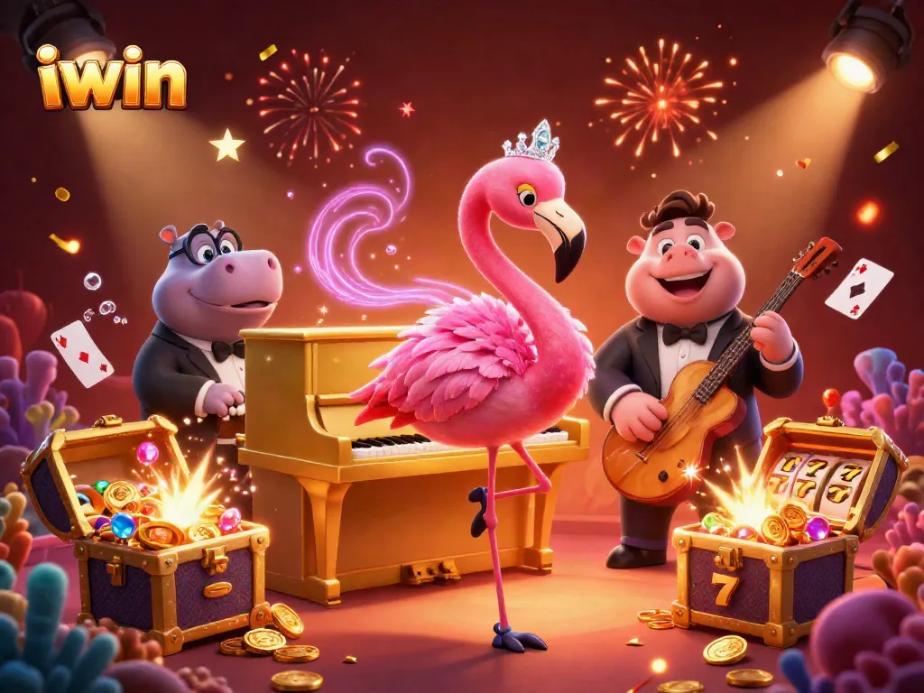 Experience iwin's thrilling casino scene featuring vibrant characters and energetic gaming elements.