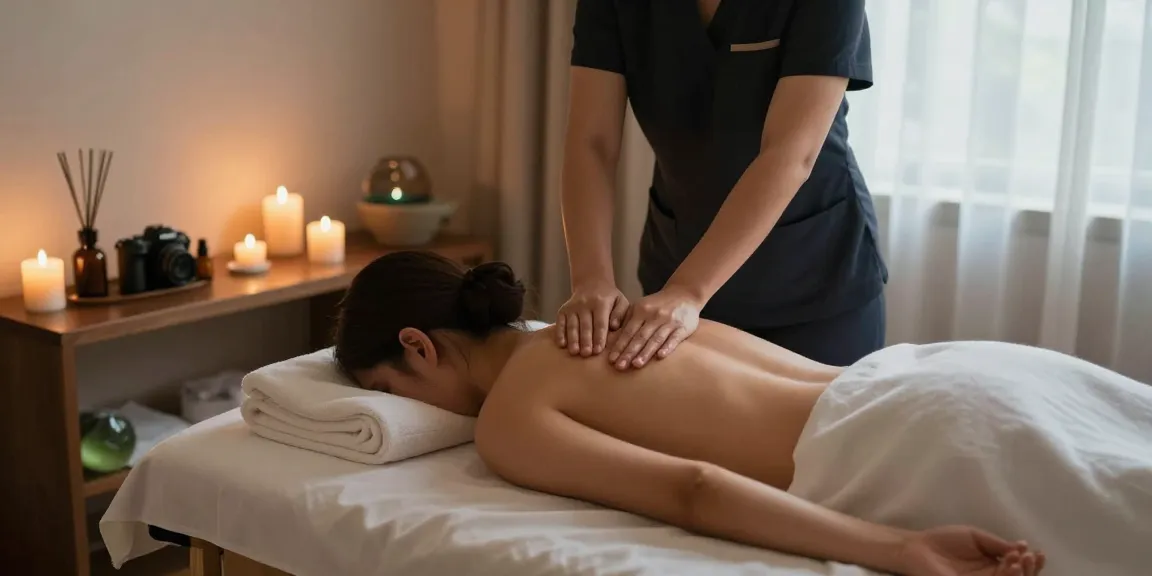 용인출장마사지로 편안하게 마사지 받고 있는 모습의 스파 환경
