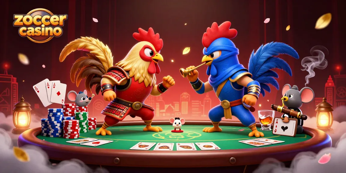 Engage with zoccer casino's vibrant world featuring dynamic rooster characters amidst thrilling poker elements