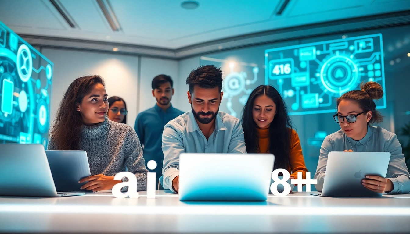 Diverse adults engaging with innovative ai 18+ technology in a modern setting