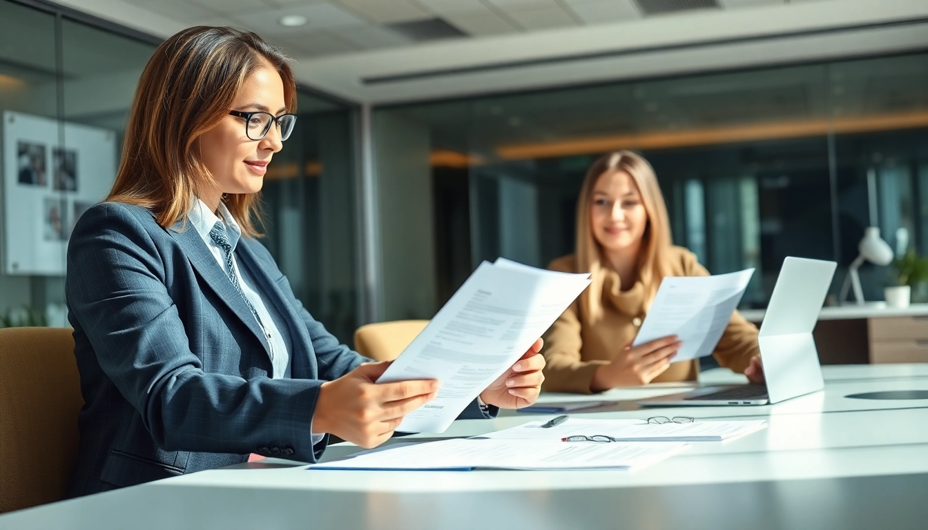 Headhunter Schweiz führt Interviews in einem modernen Büro.