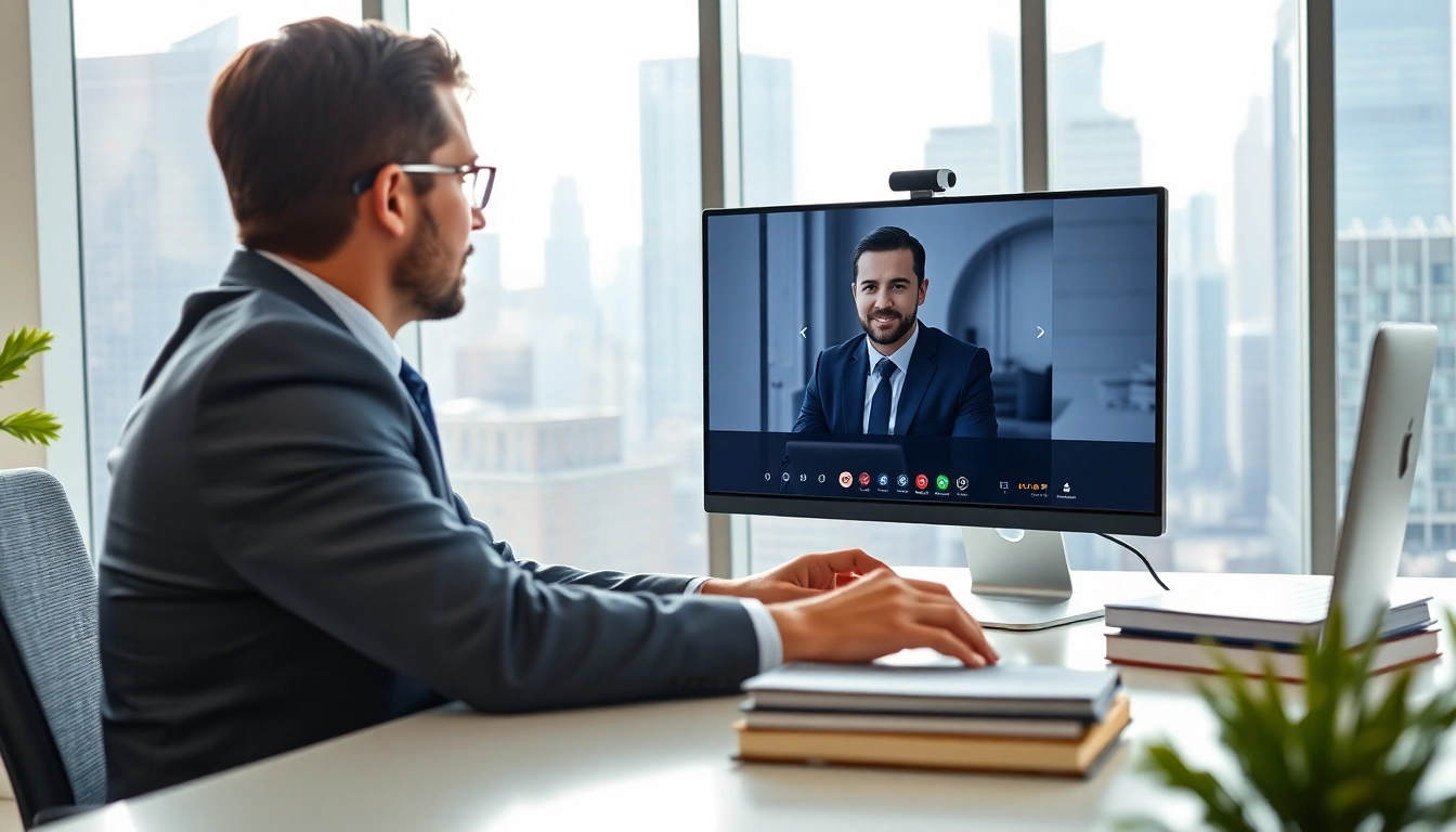 Headhunter Ingenieure in modernem Büro bei einem Videogespräch mit einem Ingenieur.